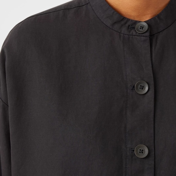 Eileen Fisher Linen Black Jacket Boxy Fit Cropped Length Front Pockets, Size Mp - Picture 14 of 16